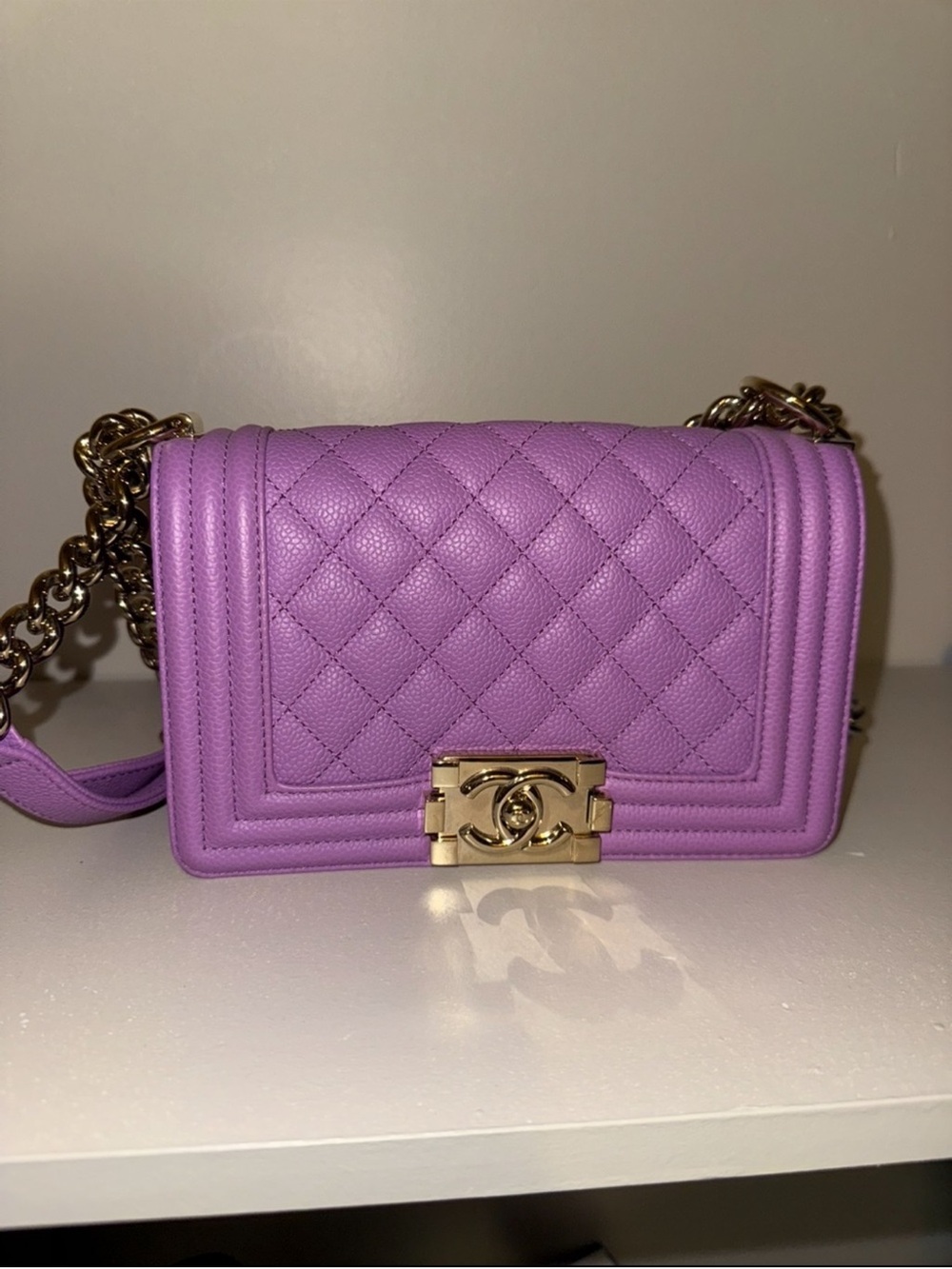 Chanel Lavender Quilted Boy Flap Bag with Gold Hardware